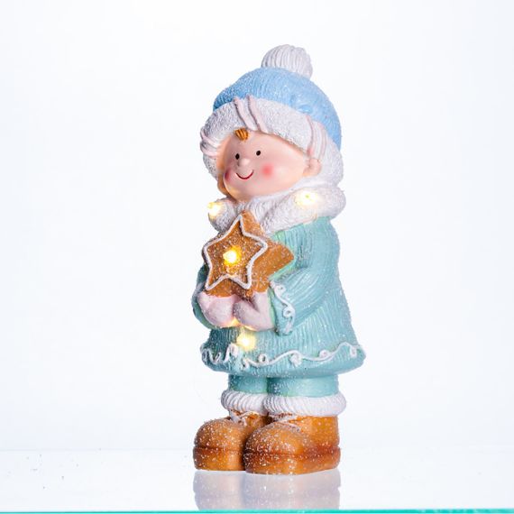 Новорічна декоративна фігурка з підсвіткою 9.5×9×22 см Новорічний декор Дитина із зіркою з порцеляни CR-6-1 | Зображення 1