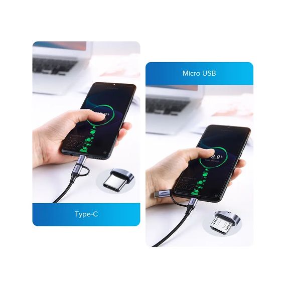 Дата кабель USB 2.0 AM to USB-C + Micro 5P 1.0m 3A US177 black Ugreen (30875) | Зображення 3