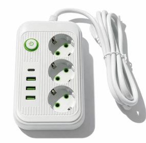 Мережевий фільтр Power Socket подовжувач 3 м для дому та офісу 4 USB-порти 3 розетки 5V 2.4A 2500 Вт Білий