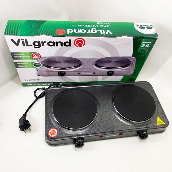 Плитка двухкомфорочная электрическая ViLgrand, Электроплита настольная бытовая, Дисковая плита для дома CV-75 | Зображення 2