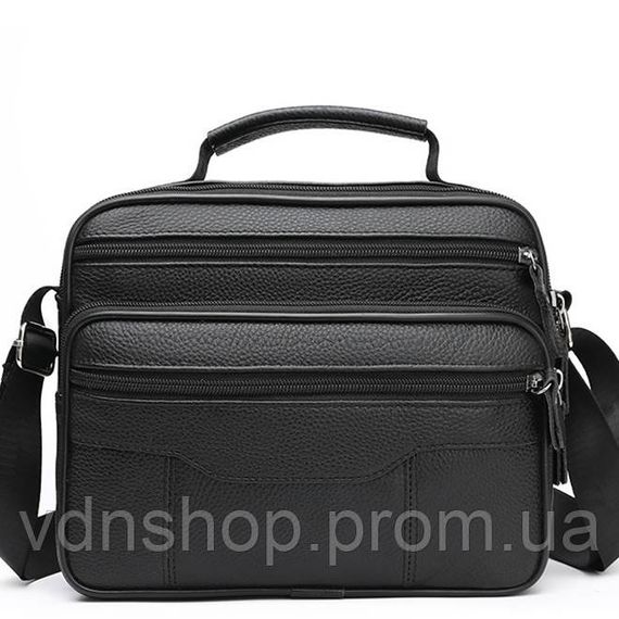 Чоловіча шкіряна сумка-барсетка 23х19х7, месенджер із ручкою та ременем через плече BX-10041 чорний