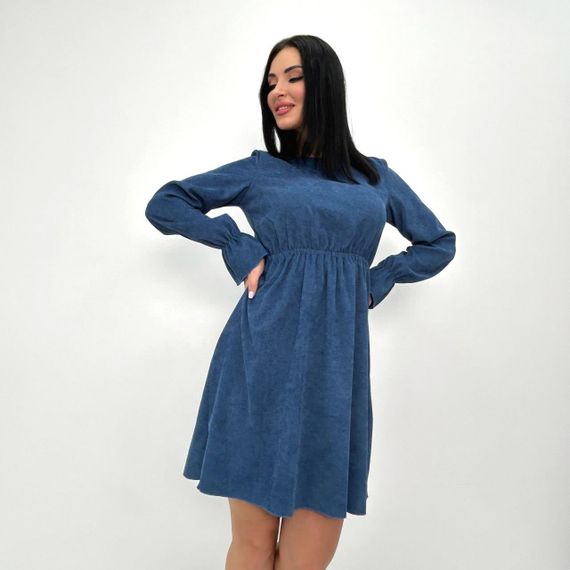 Женское модное вельветовое платье с завышенной талией GF08574 цвет синий, размер 50/52