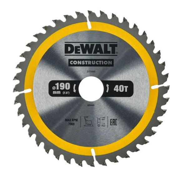 Диск пилковий DeWALT СONSTRUCTION 190 х 30 мм (DT1945)