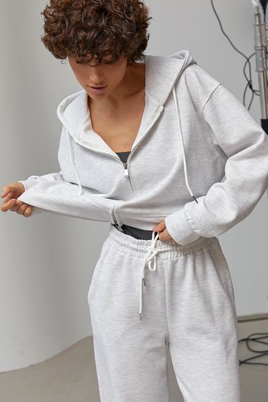 Вільний спортивний костюм із худі та прямими штанами - світло-сірий цвет, M (є розміри) | Зображення 2