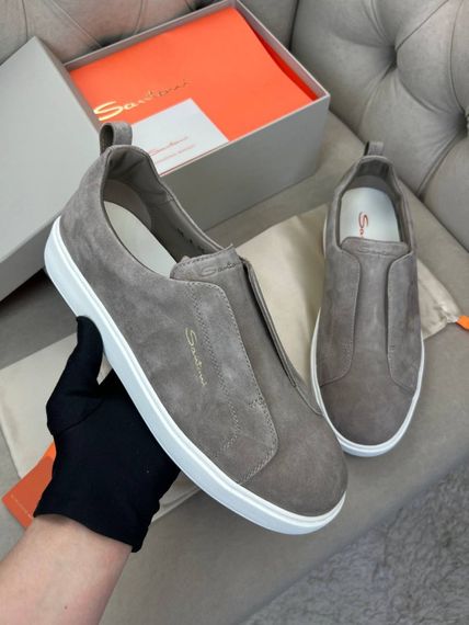 Сліпони Santoni без шнурівки чоловічі замшеві  сірі ob423 | Зображення 4