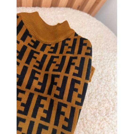 Брендовый свитер для собак FENDI с мелкими черными буками F, коричневый | Зображення 2