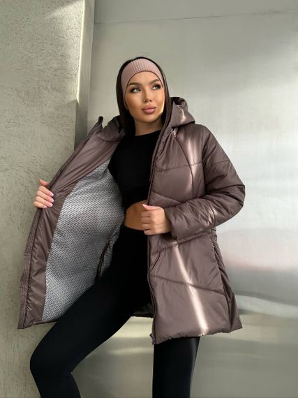 Женская теплая зимняя куртка с капюшоном NB23053 размер 54/56 цвет коричневый | Зображення 1