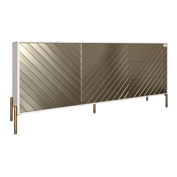 Комод з золотими металевими ніжками LION Амарант 168x40x76,5 см Бетон Style/Перламутровий металік (LION-041972) | Зображення 1