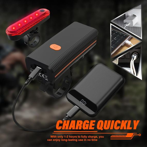 Перезаряджуваний велосипедний ліхтар із дзвінком, спереду та ззаду, світлодіодні надяскраві велосипедні ліхтарі | Зображення 4