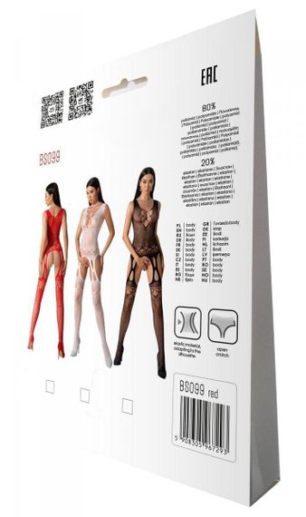 Бодістокінг з плетінням на грудях Passion BS099 One Size, red, відкритий доступ, імітація підв’язок | Зображення 6