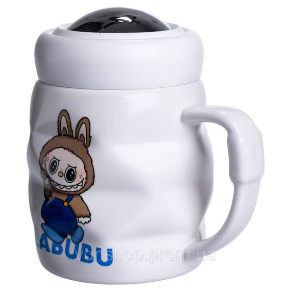 Чашка порцелянова з кришкою Labubu 400 (мл) подарункова кружка прикольна чашка для дітей на подарунок Білий з синім FM-54A | Зображення 2