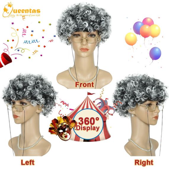 Перука сива бабуся кучерява, термостійка, набір комплект для косплею, свят, Геловіну, корпоратив, вистав | Зображення 1