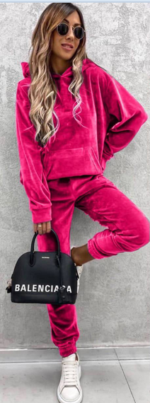 Женский велюровый костюм двойка джоггеры и худи IP445 цвет розовый, размер S/M