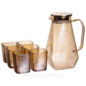 Глечик 1.8 л зі склянками 6 штук по 200 (мл) графин для компоту соку води лимонаду глечик для напоїв Коричневий HP-19-39S