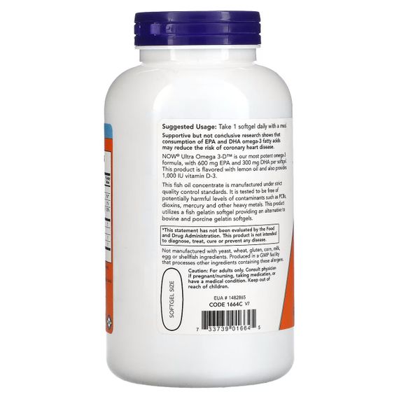 NOW ULTRA Omega 3-D в мягких капсулах №180 | Зображення 2