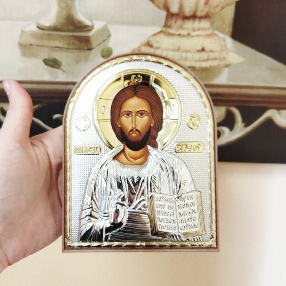 Срібна ікона з позолотою Ісус Христос, Спаситель, православна, подарункова, 16*12 см | Зображення 3