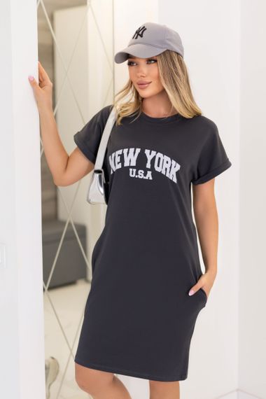 Женское летнее платье-футболка спортивное New York GF7455 цвет серый, размер 50/52