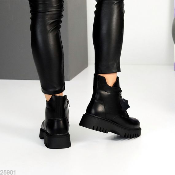 Чорні зимові черевики натуральна шкіра сучасний дизайн | Зображення 6