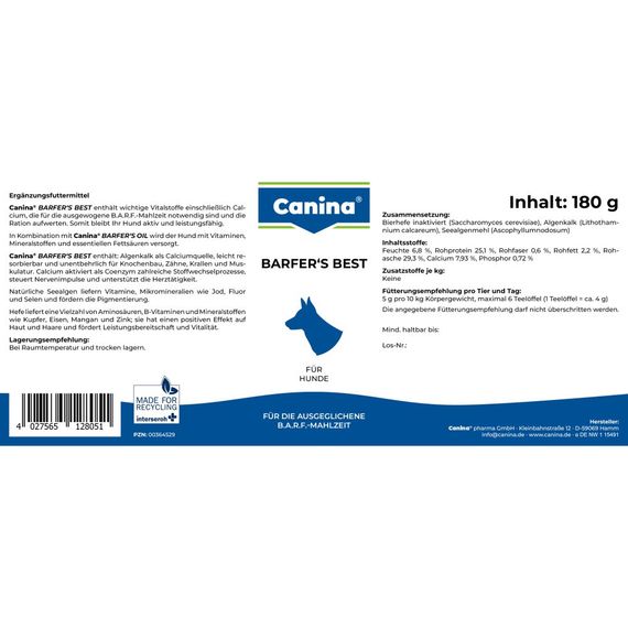 Вітамінно-мінеральний комплекс для собак на натуральному харчуванні Canina Barfers Best, 180 гр