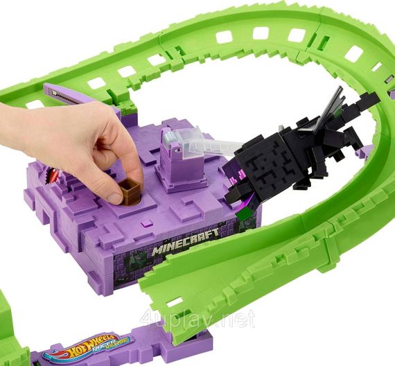 Трек Hot Wheels RacerVerse Minecraft со Стивом в алмазной броне и Драконом Края | Зображення 3