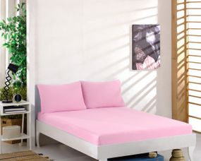 Простирадло 180х200см трикотаж (джерсі) на гумці з наволочками Рожеве