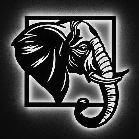 Панно декоративне картина на стіну Слон LED 16 кольорів телефон 475х500 acr-p000171 | Зображення 1