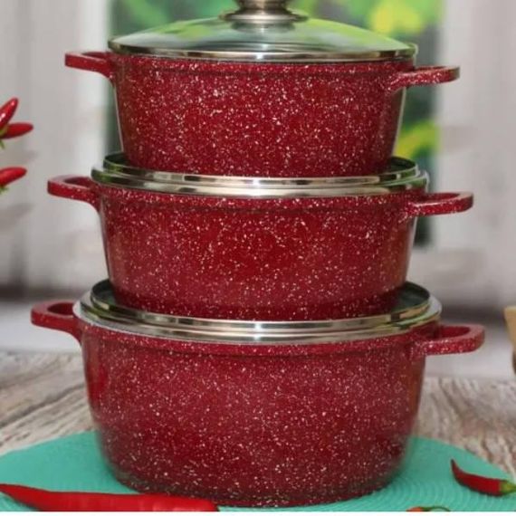 Набор кастрюль Benson BN-382 Гранит Красный