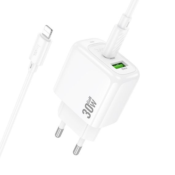 МЗП Hoco CS55A Surplus PD30W+QC3.0 (1USB-A/1C) + кабель Type-C to Lightning White | Зображення 5