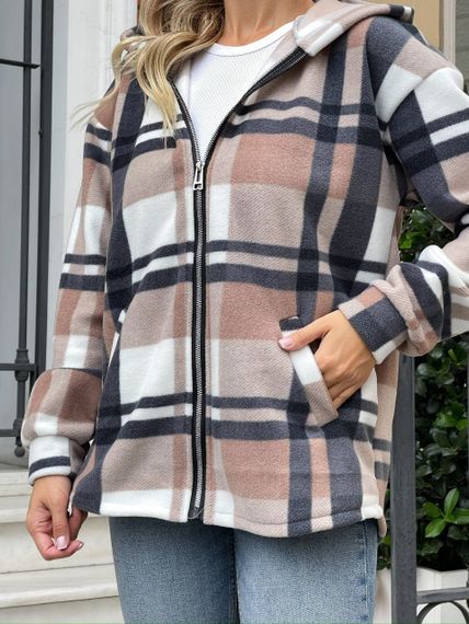 Женская теплая флисовая рубашка в клетку ALI302 цвет мокко, размер 54/56 | Зображення 2