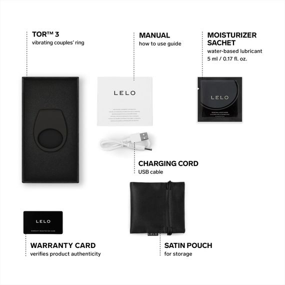 Ерекційне кільце з вібрацією LELO Tor 3 Black, керування зі смартфона | Зображення 3