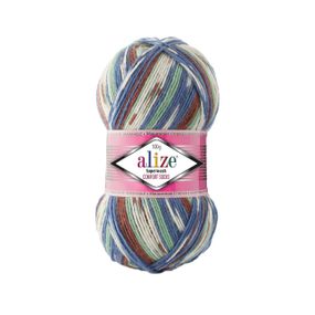Пряжа Alize SUPERWASH COMFORT 7653 синій-зелений-коричневий алізе супервош 75% вовна 25% поліамід