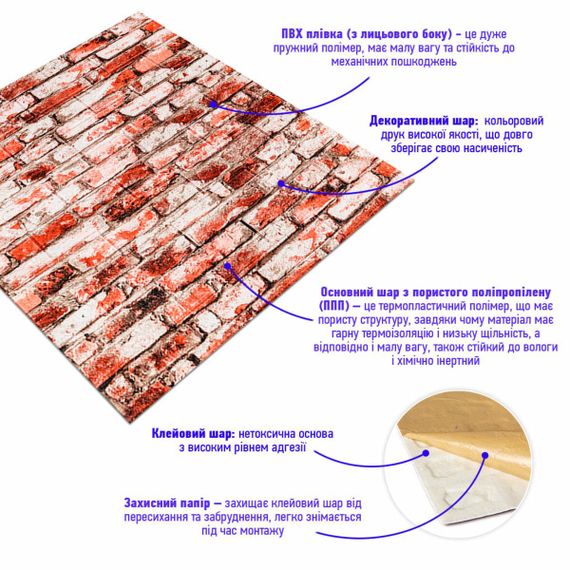 Декоративная 3D панель 700х770х4мм Красно-белый кирпич (341) SW-00000533 | Зображення 1