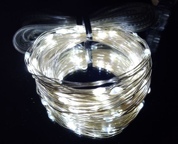 Гирлянда от USB "светодиодные капли" 10м, 100LED, холодный белый, 8 режимов + пульт
