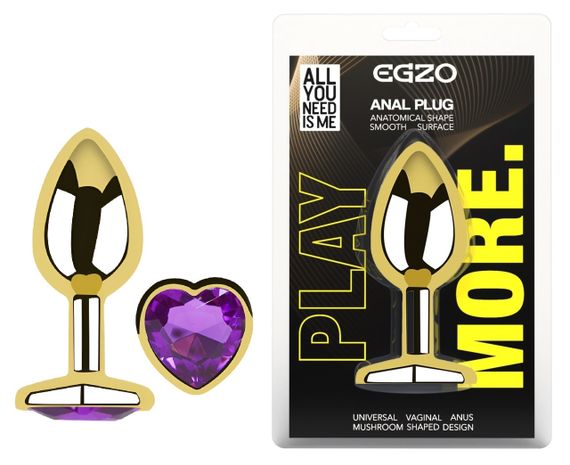 Анальна пробка з кристалом EGZO - Gold Heart Plug Purple size S Sex Aura