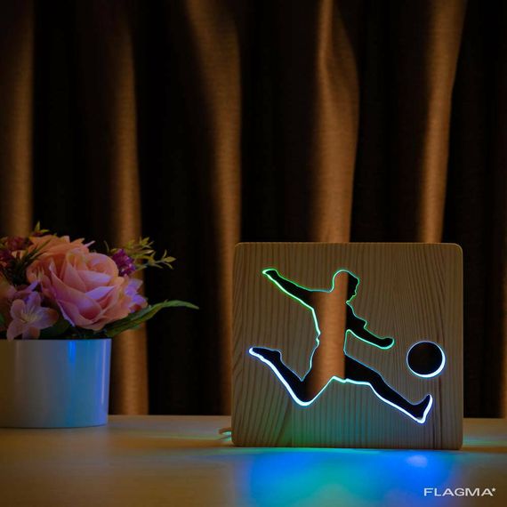Светильник ночник ArtEco Light из дерева LED "Футболист с мячем" с пультом и... | Зображення 5