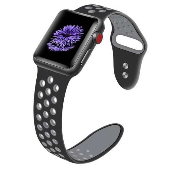 Спортивний ремінець з перфорацією Primo для Apple Watch 42mm / 44mm / 45mm - Black&Grey | Зображення 1
