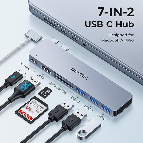 Адаптер GIISSMO MacBook, концентратор USB C с Thunderbolt 3, 4K HDMI, 3 порта USB-A, устройство чтения карт SD/TF, аксессуары для MacBook USB-адаптер, совместимый с MacBook Pro M1 2020-2016, MacBook Air 2020 2019 2018 (model 4704) | Зображення 1