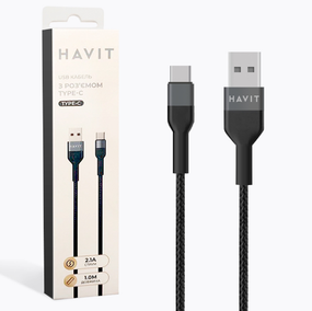 Кабель USB Type-C Havit HV-CB623C 2,1А 1м чорний