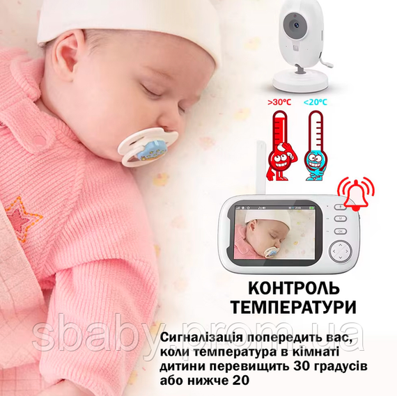 Відеоняня з дисплеєм, камерою, датчиком звуку та термометром Радіоняня з двостороннім аудіозв'язком | Зображення 4
