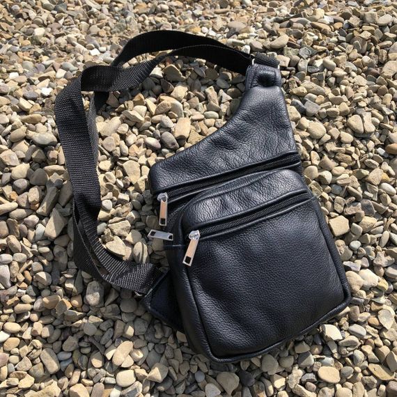 Сумки слінг чоловічі крос боді, Сумка чоловіча чорна через плече, Сумка крос-боді гладка UQ-16 | Зображення 6