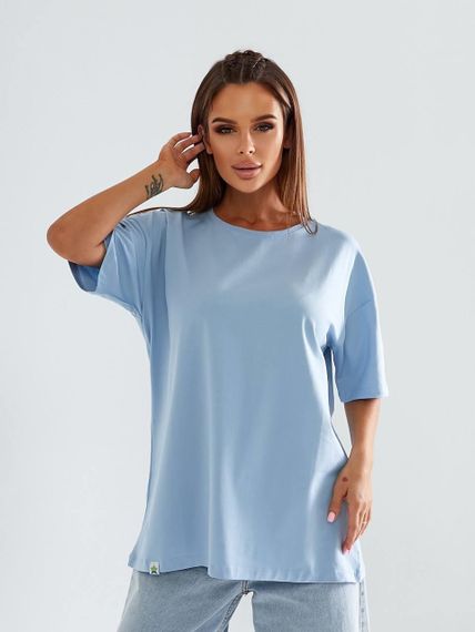 Женская однотонная футболка оверсайз GA025 цвет голубой, размер 42/48 | Зображення 1