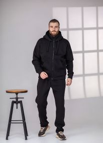 Чоловічий спортивний костюм на флісі чорного кольору 386046