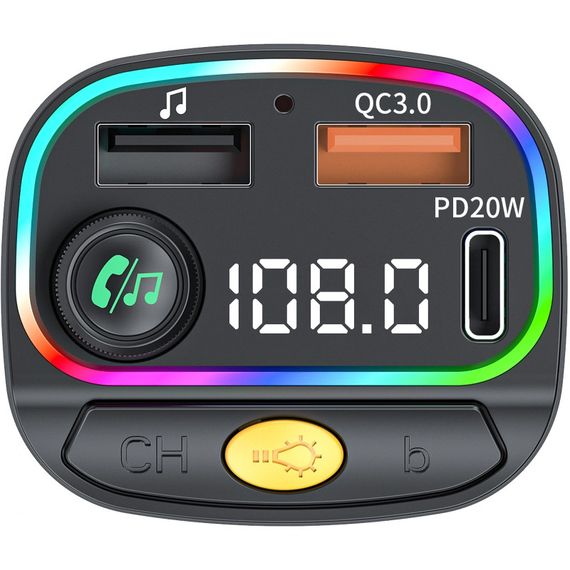 АЗП FM модулятор WIWU QC031 MP3 Car PD20W+QC3.0 (2USB-A/1C) Black | Зображення 3