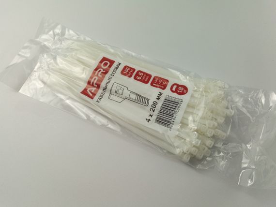 Хомут пластиковий APRO 200х4 (100 шт. у уп.) білий, 1 ПАКОВКА (CT-W4200)