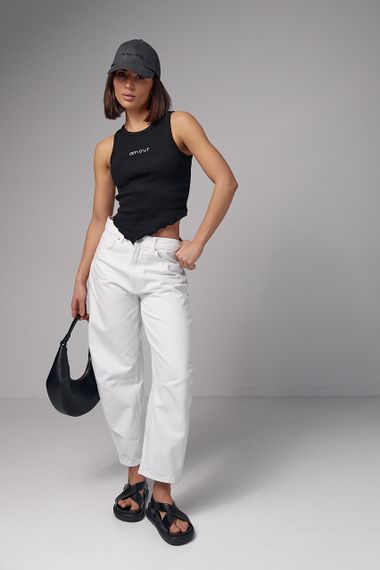 Женская майка в рубчик с асимметрией и надписью Amour - черный цвет, M (есть размеры) | Зображення 6