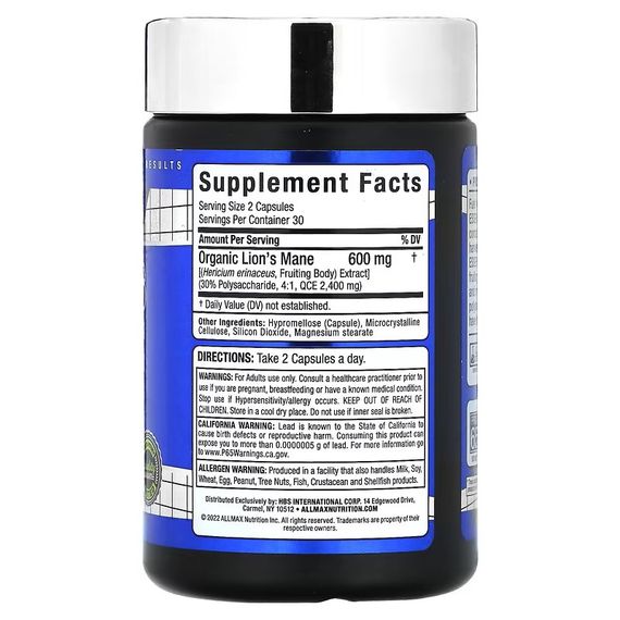 Їжовик гребінчастий AllMax Lion's Mane 600 mg 60 Veggie Caps | Зображення 1