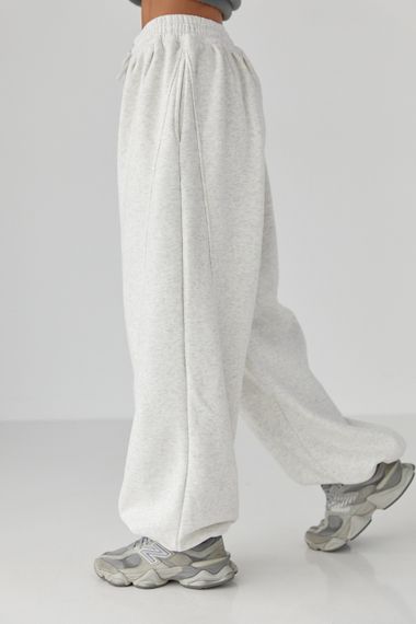 Жіночі теплі спортивні штани палаццо - світло-сірий цвет, L/XL (є розміри) | Зображення 4