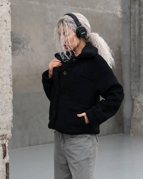 Женская короткая куртка мех Тедди, MN0002  цвет черный, размер L | Зображення 3