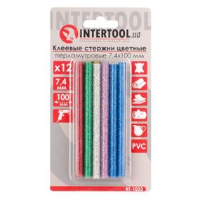 Комплект кольорових перламутрових клейових стрижнів 7.4 мм*100 мм, 12 шт. INTERTOOL RT-10331