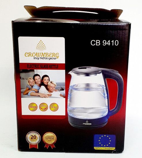 Скляний електричний чайник Crownberg CB-9410 із підсвічуванням 1,8 л Чорний | Зображення 5